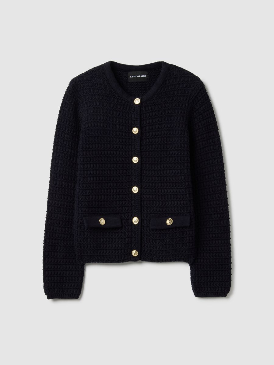 Blue pure cotton regular fit cardigan with gold buttons_4