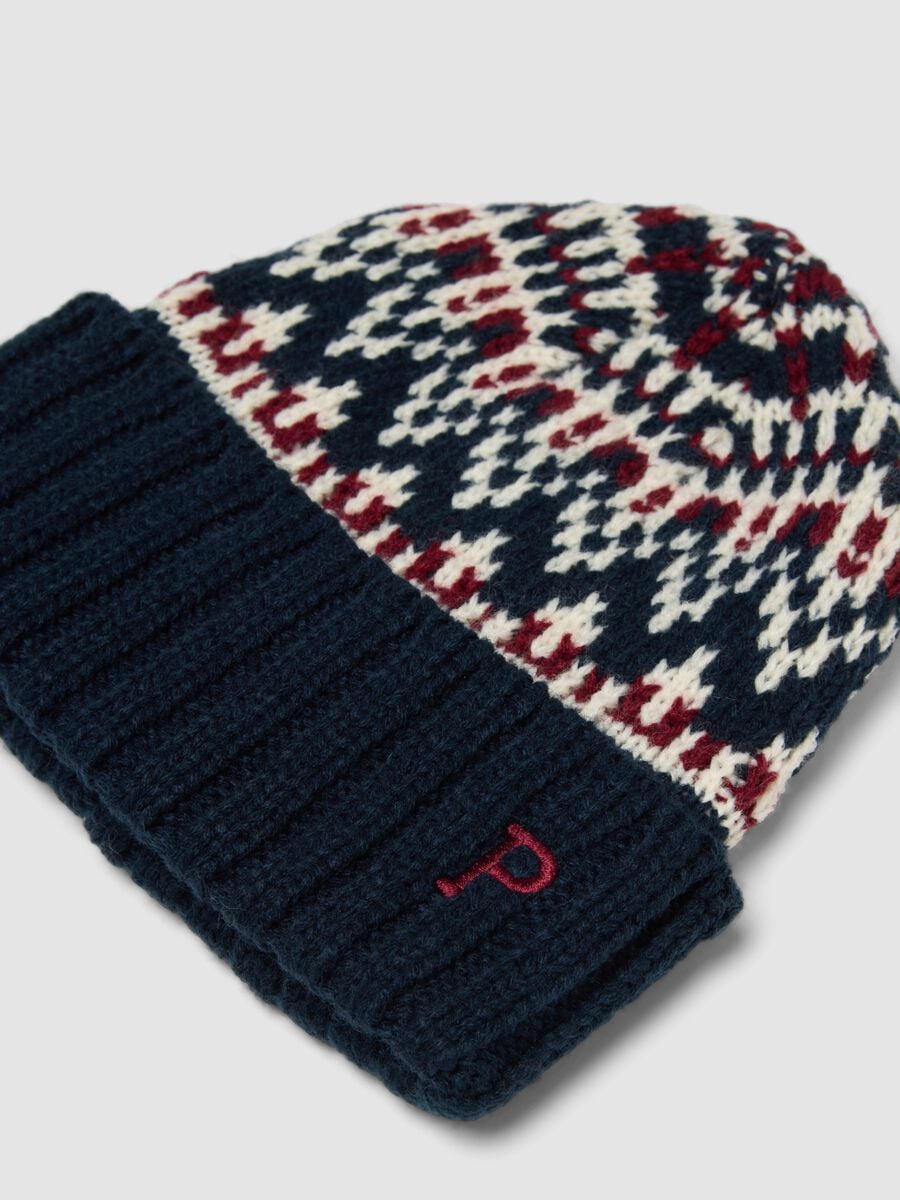 Beanie jacquard con risvolto a costine_2