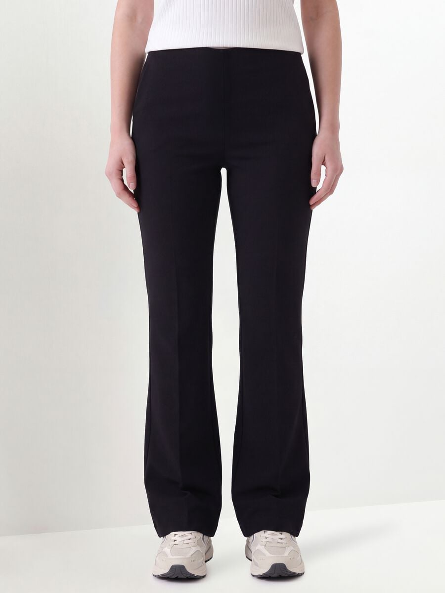 Black flare-fit trousers in stretch viscose_1