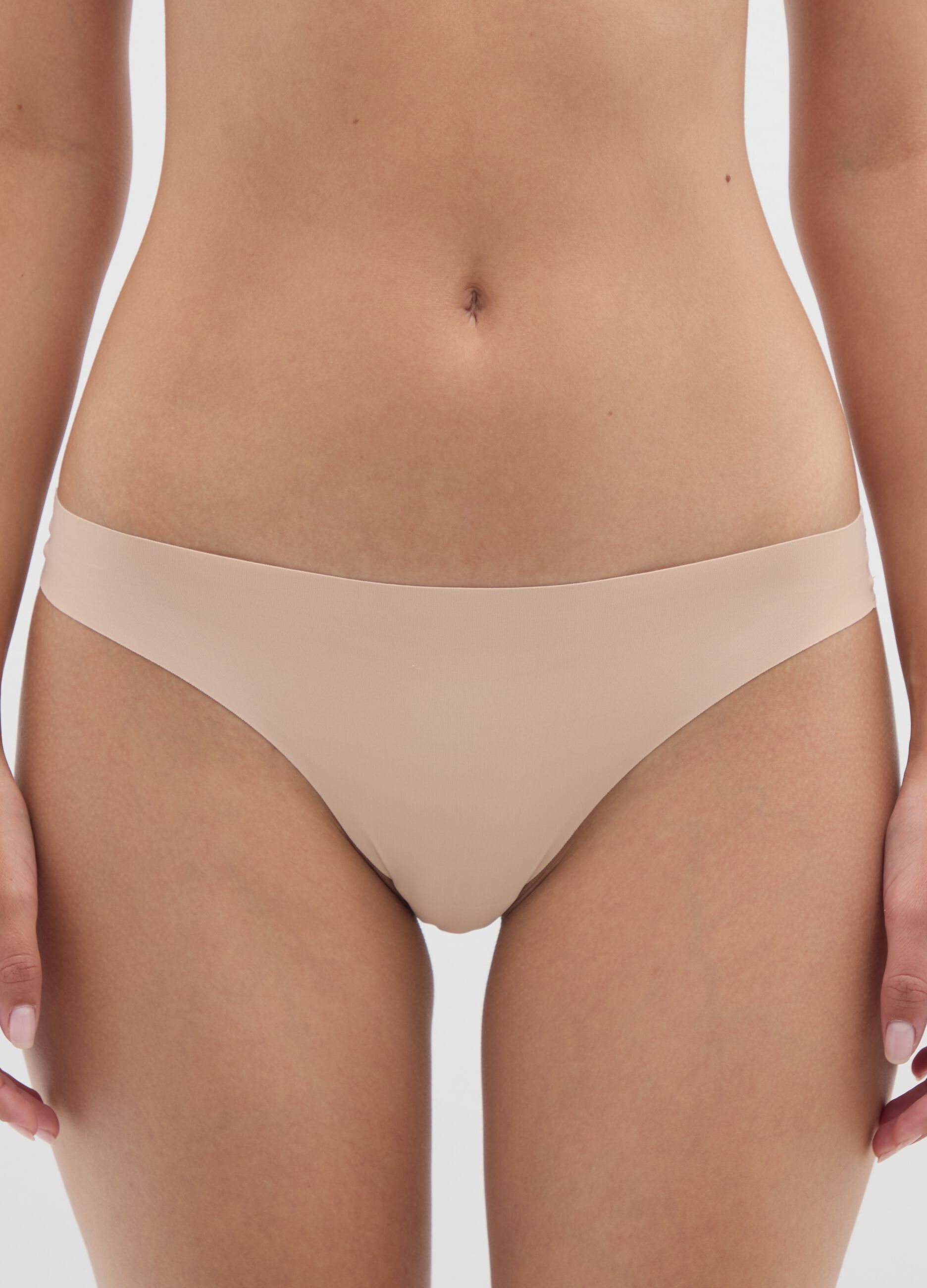Beige stretch-fabric Brazilian briefs