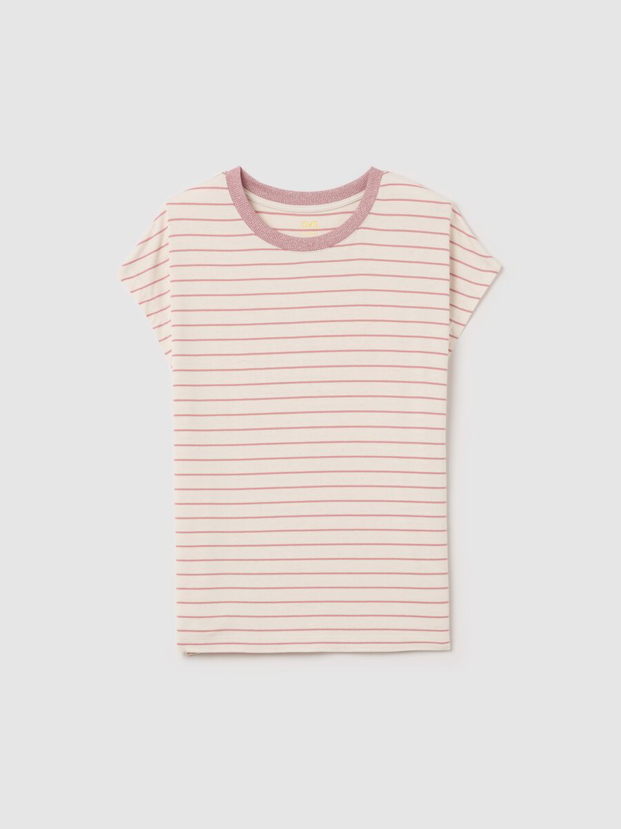 Pink and beige striped T-shirt with short sleeves_4