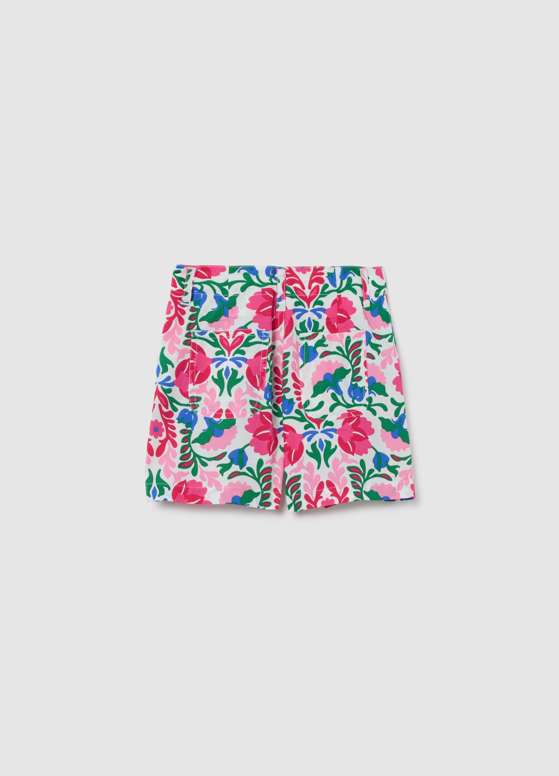 Shorts da bambina in puro cotone multicolor regular fit con fantasia