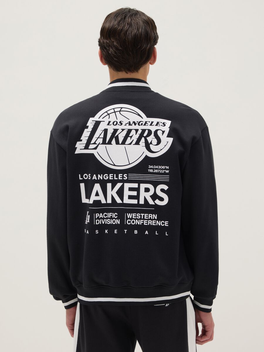 Black regular fit cotton blend jacket with Lakers logo_2