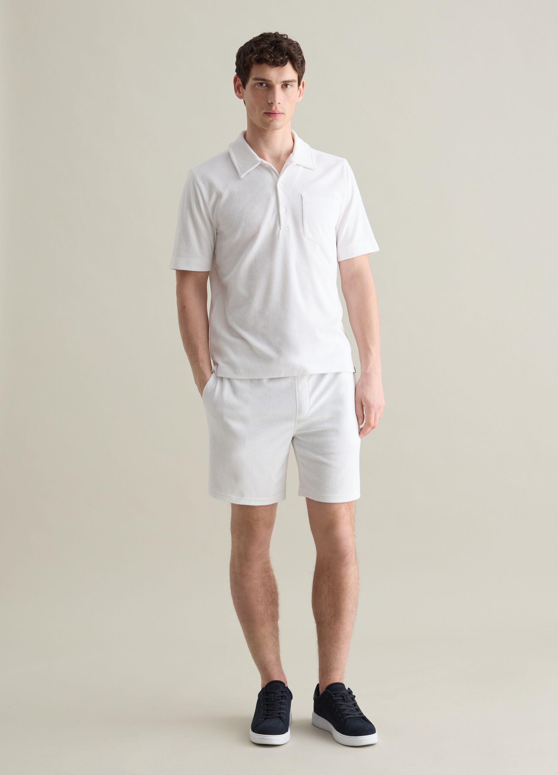 White short sleeve polo in mixed cotton