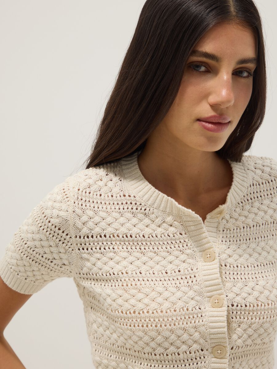 White cotton-blend regular-fit knitted cardigan_0