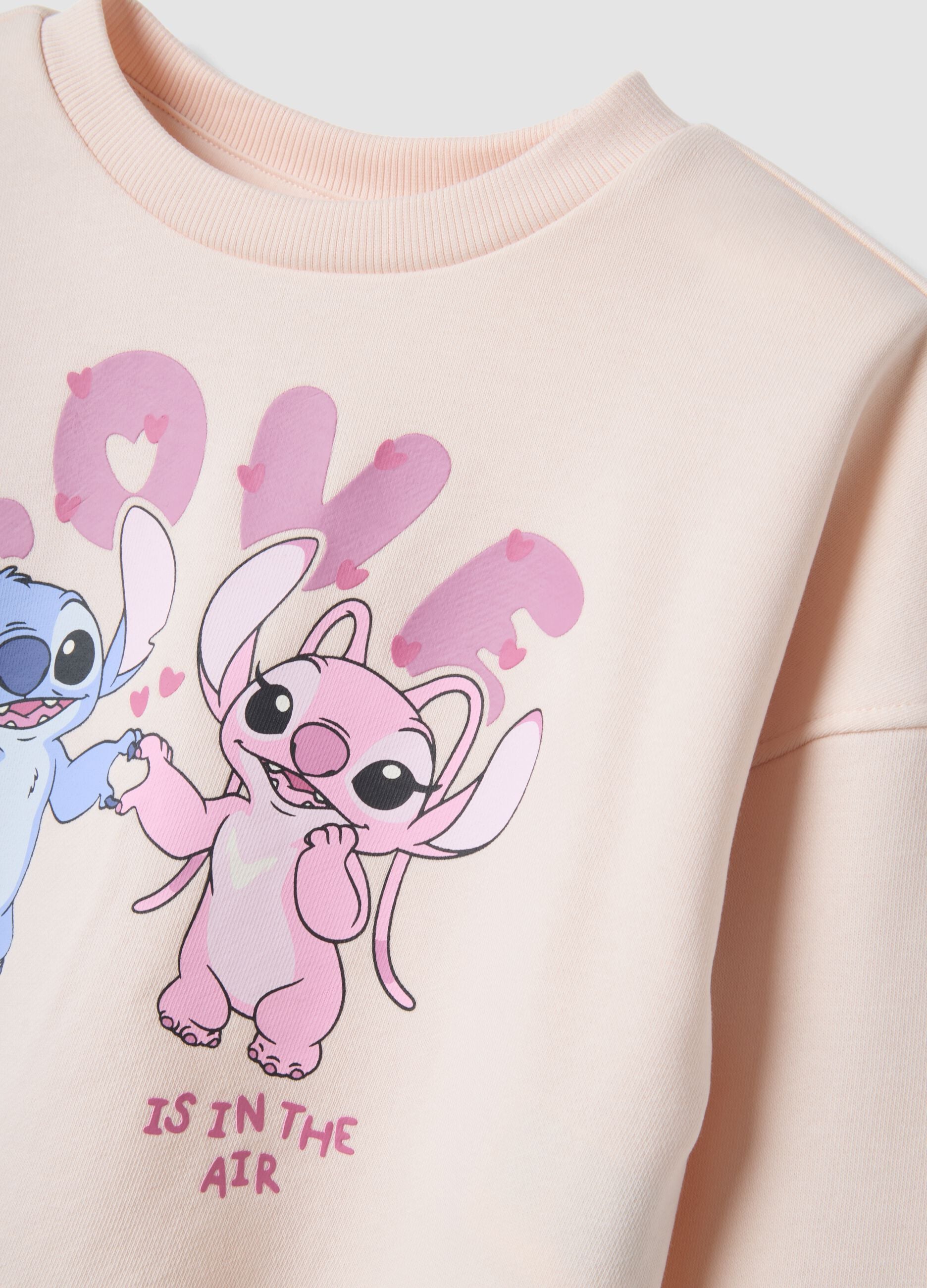 Pink cotton-blend jogger set with Lilo & Stitch prints for girls