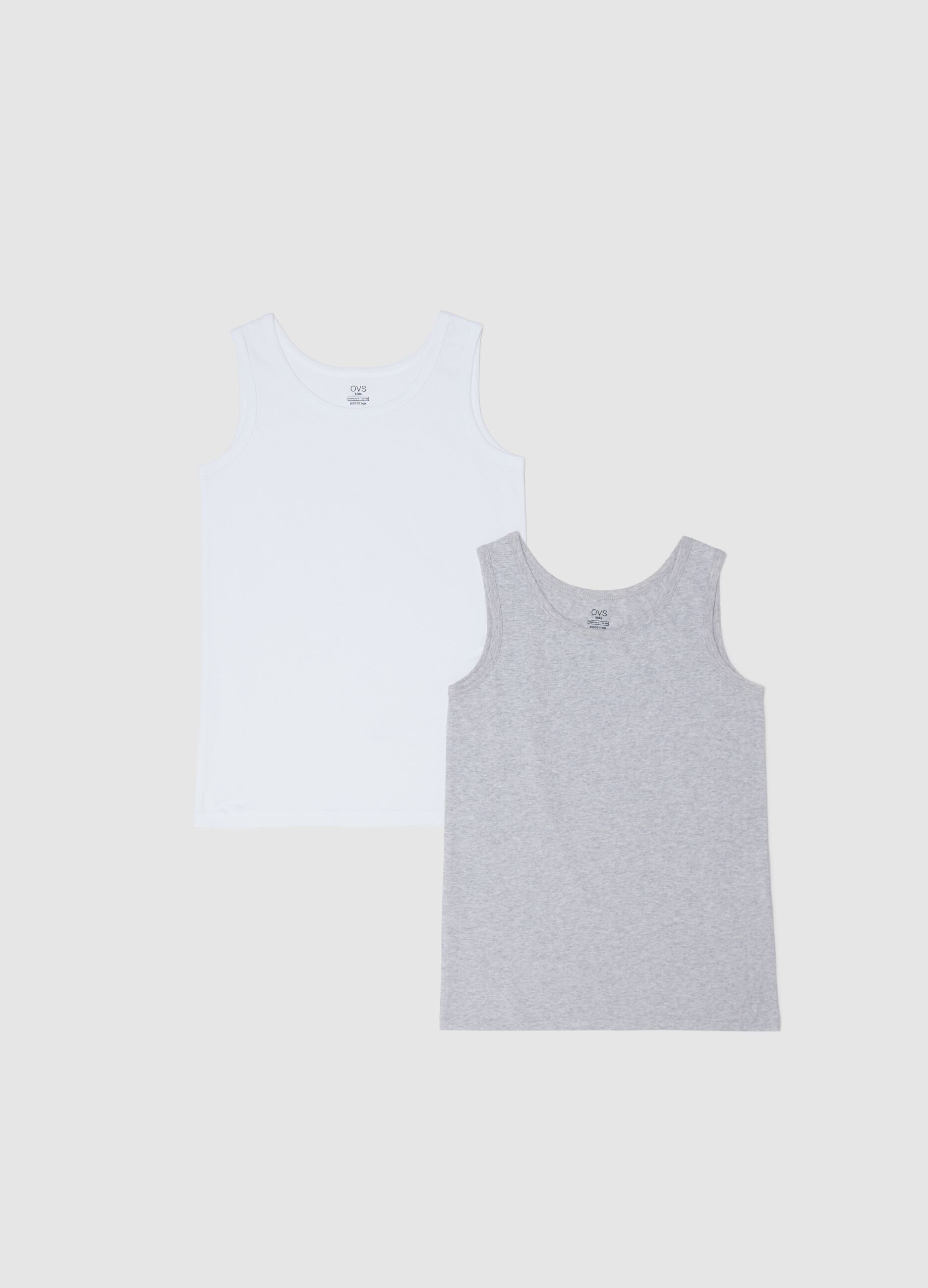 Two-pack white and grey racerback vests in organic cotton