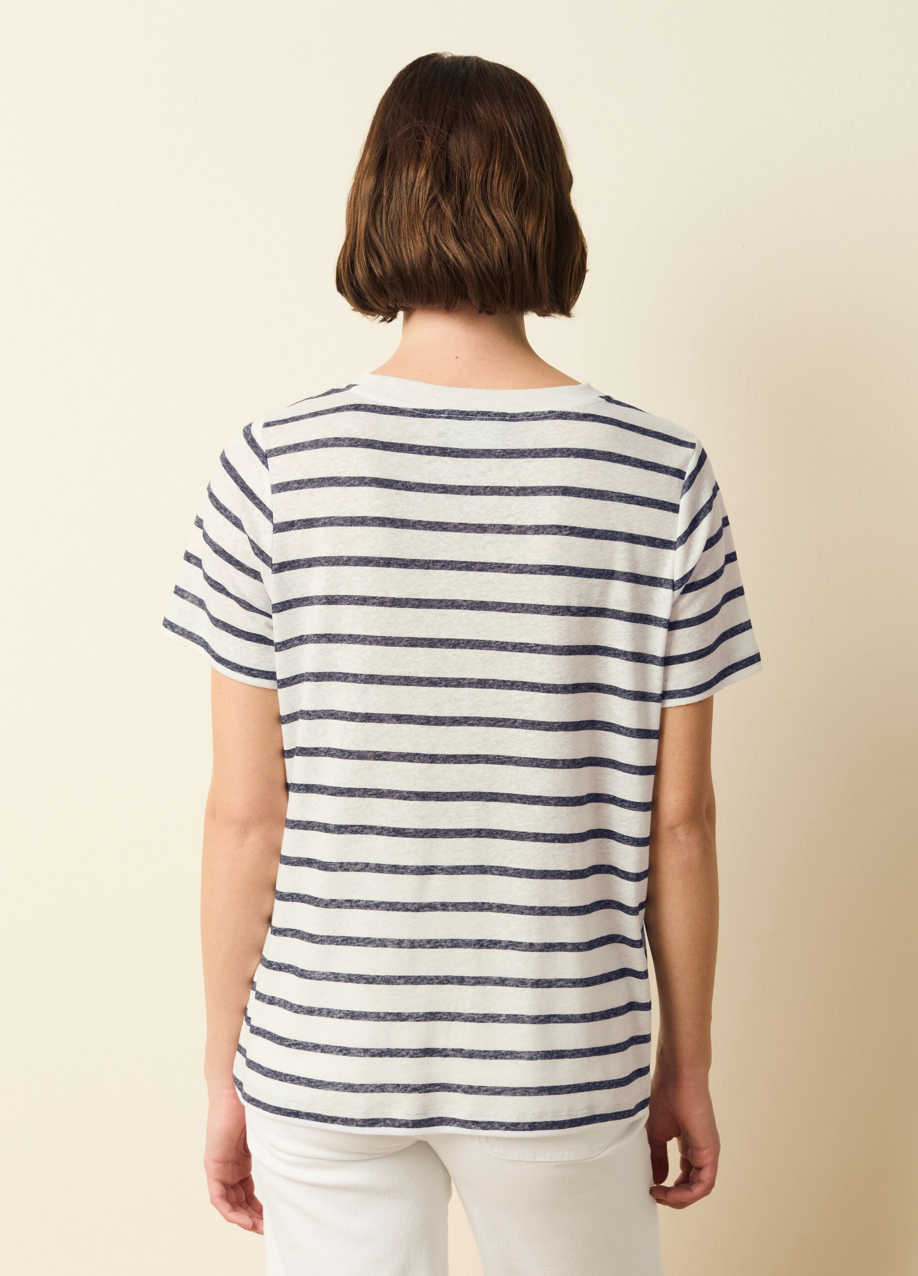 Striped T-shirt in linen blend