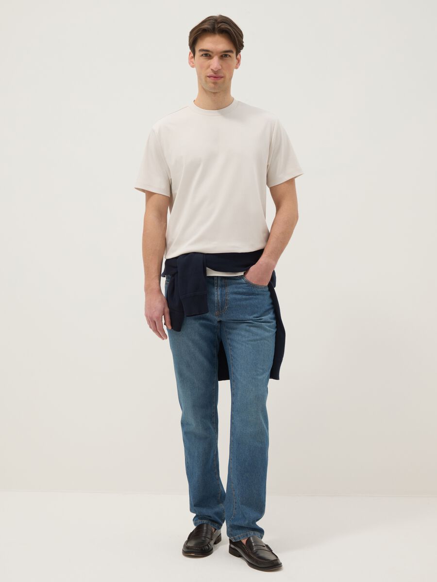 T-shirt girocollo in puro cotone beige regular fit_1