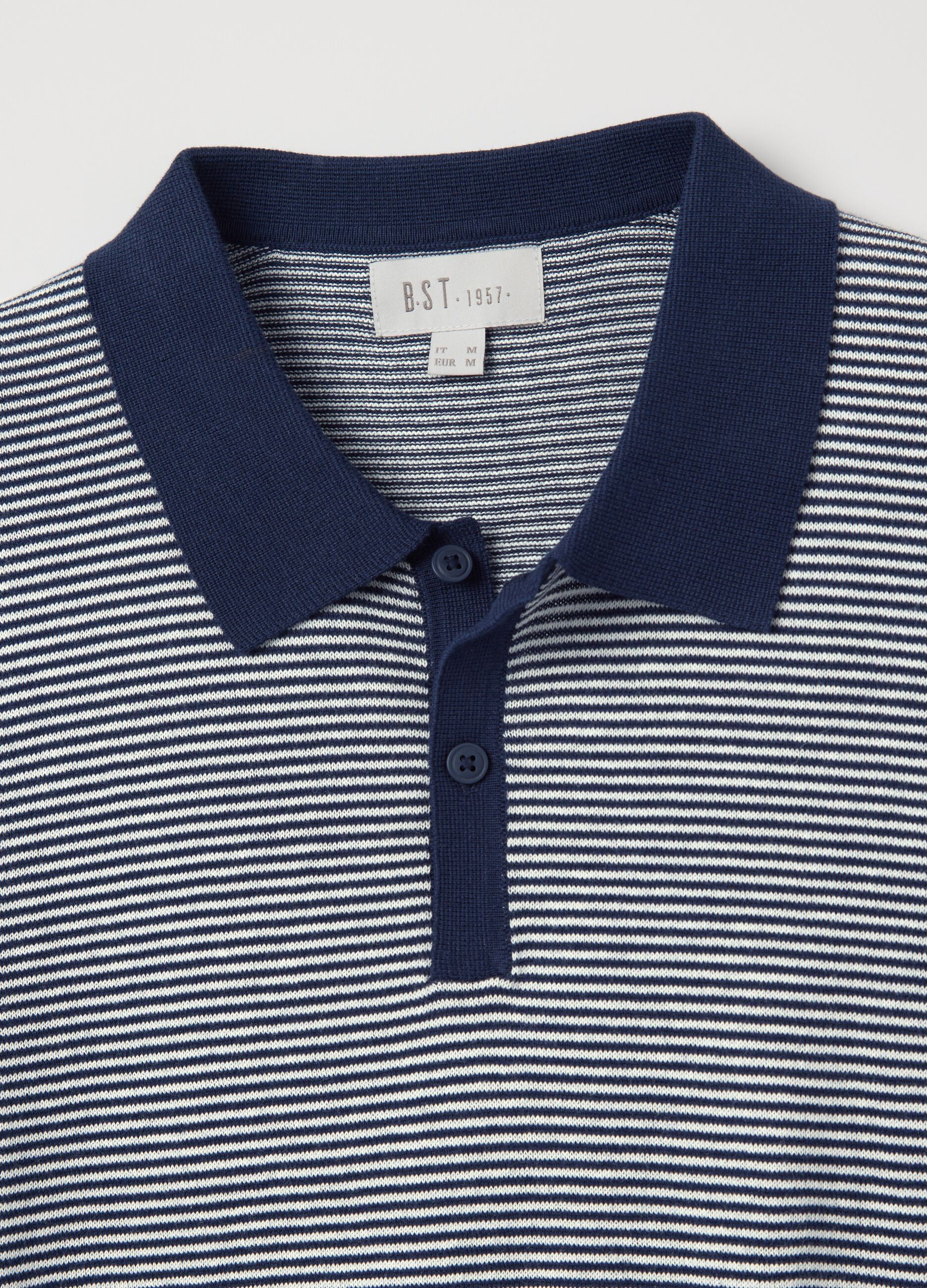 Polo in cotone a righe bianche e blu