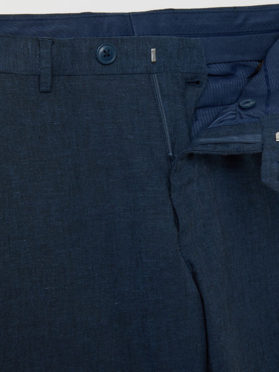 Men's Blue Linen Blend Slim Fit Trousers_5