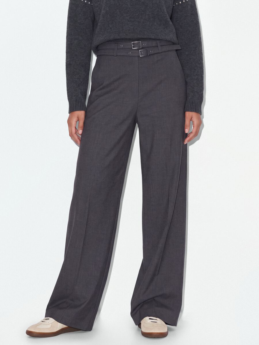 Pantaloni formali grigi in viscosa elasticizzata con cintura_1