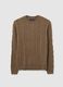 Brown regular fit crew neck jumper with cable knit_4