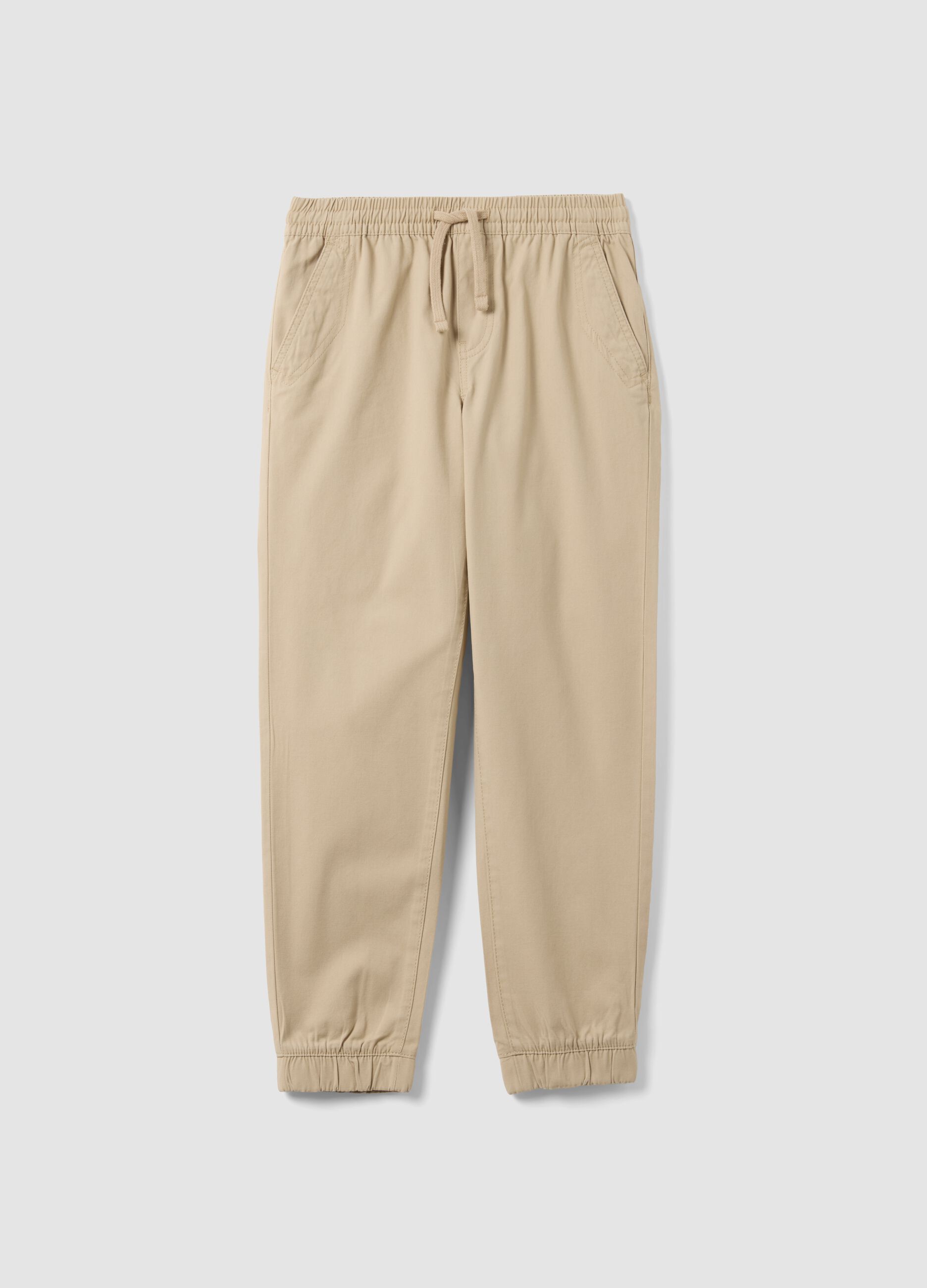 Boys' beige pure cotton jogger trousers regular fit