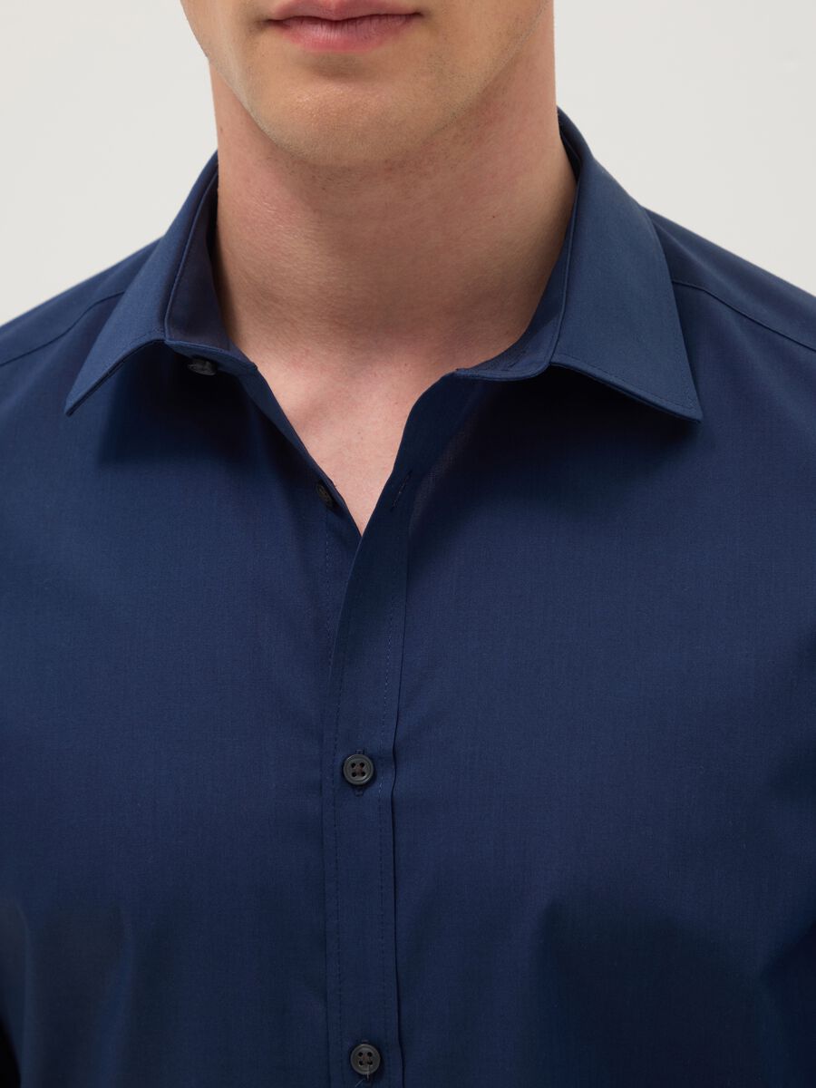 Blue Slim Fit Shirt with Classic Collar_1