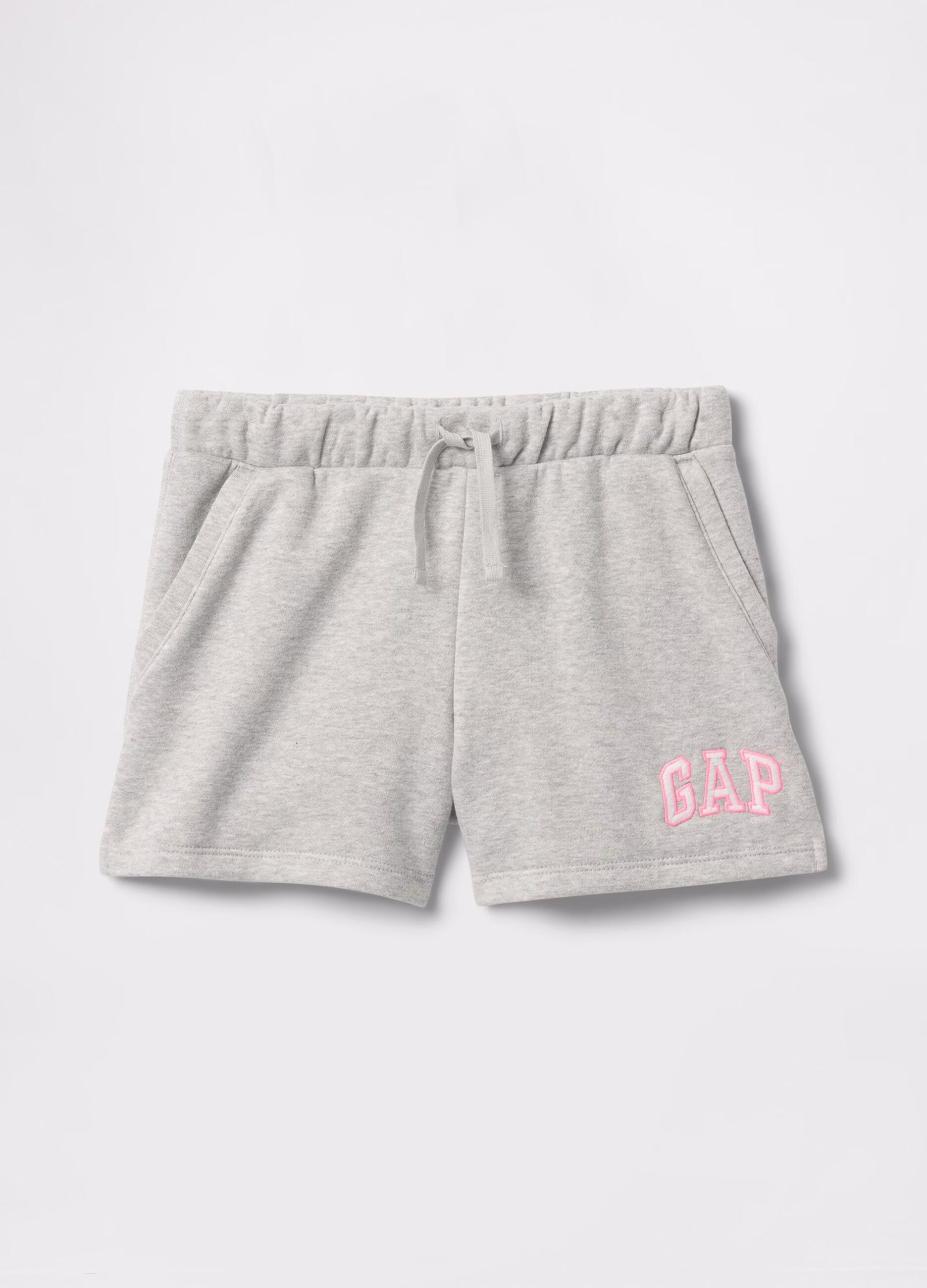 Grey shorts with drawstring and logo patch