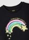 T-shirt in puro cotone nero da bambina regular fit con arcobaleno_2