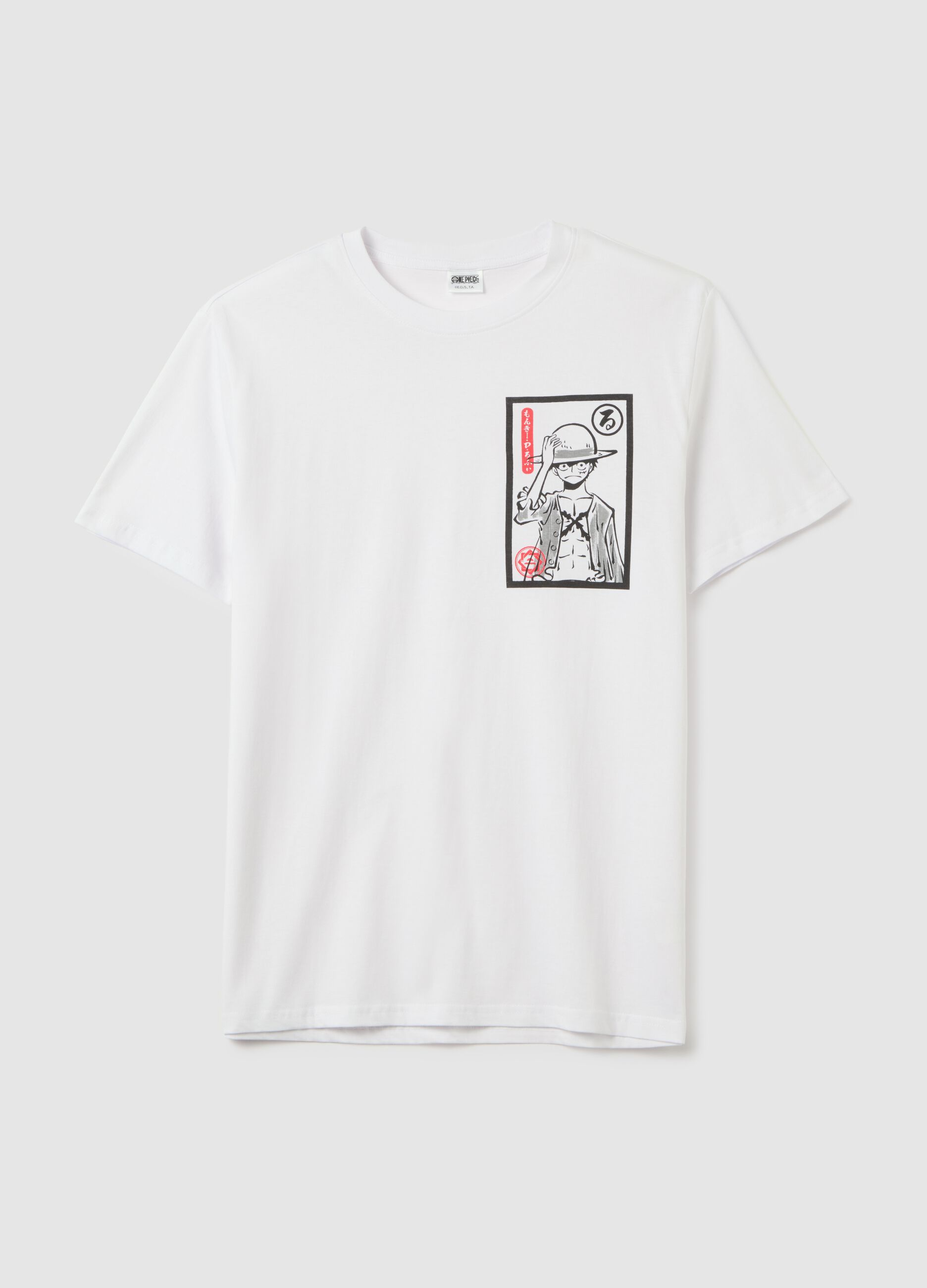 Men's white cotton regular fit T-shirt with black print