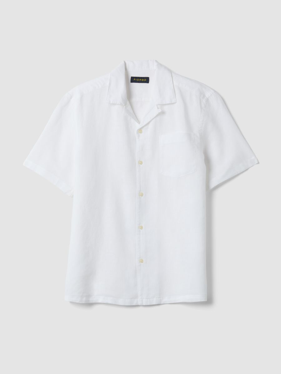 White linen-cotton blend shirt with bowling collar, regular fit_0