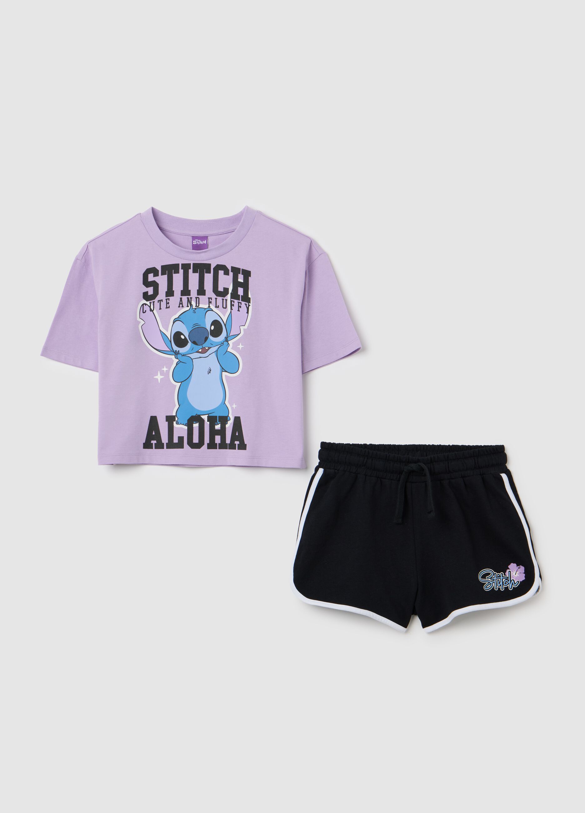 Completo jogging da ragazza in puro cotone viola regular fit con stampa Stitch