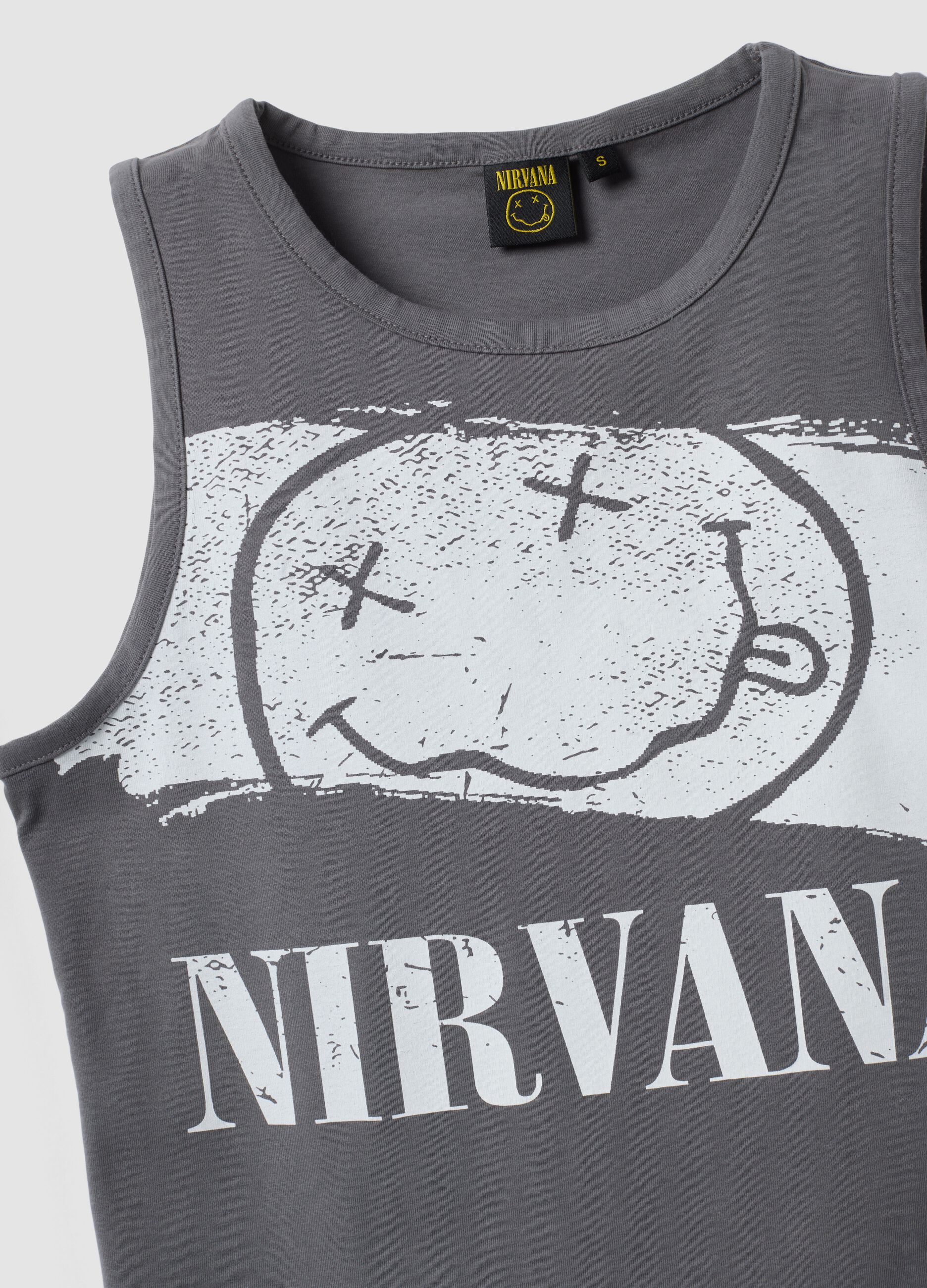 Tank top grigio in puro cotone con stampa Nirvana regular fit