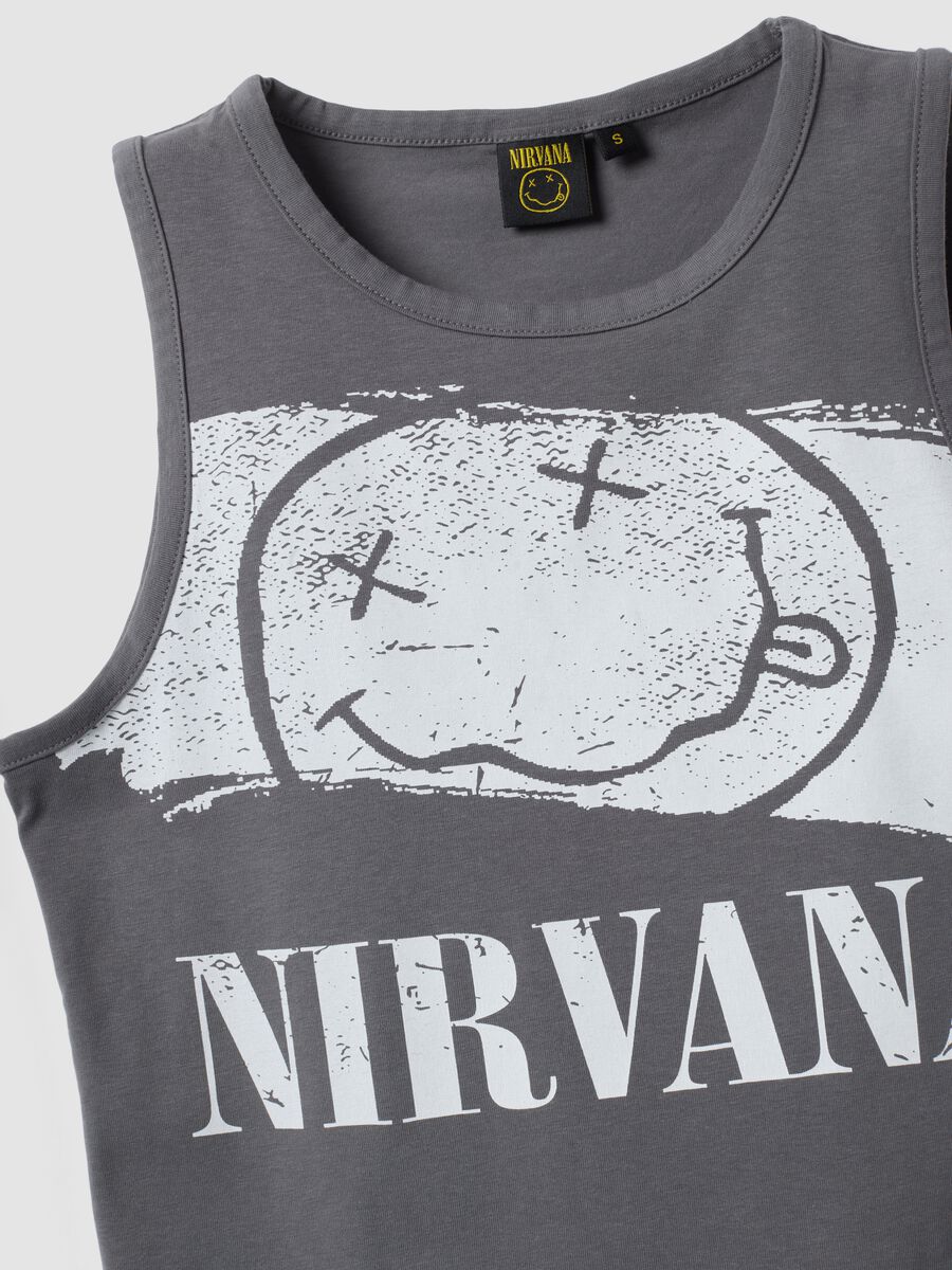 Grey pure cotton Nirvana print tank top, regular fit_5