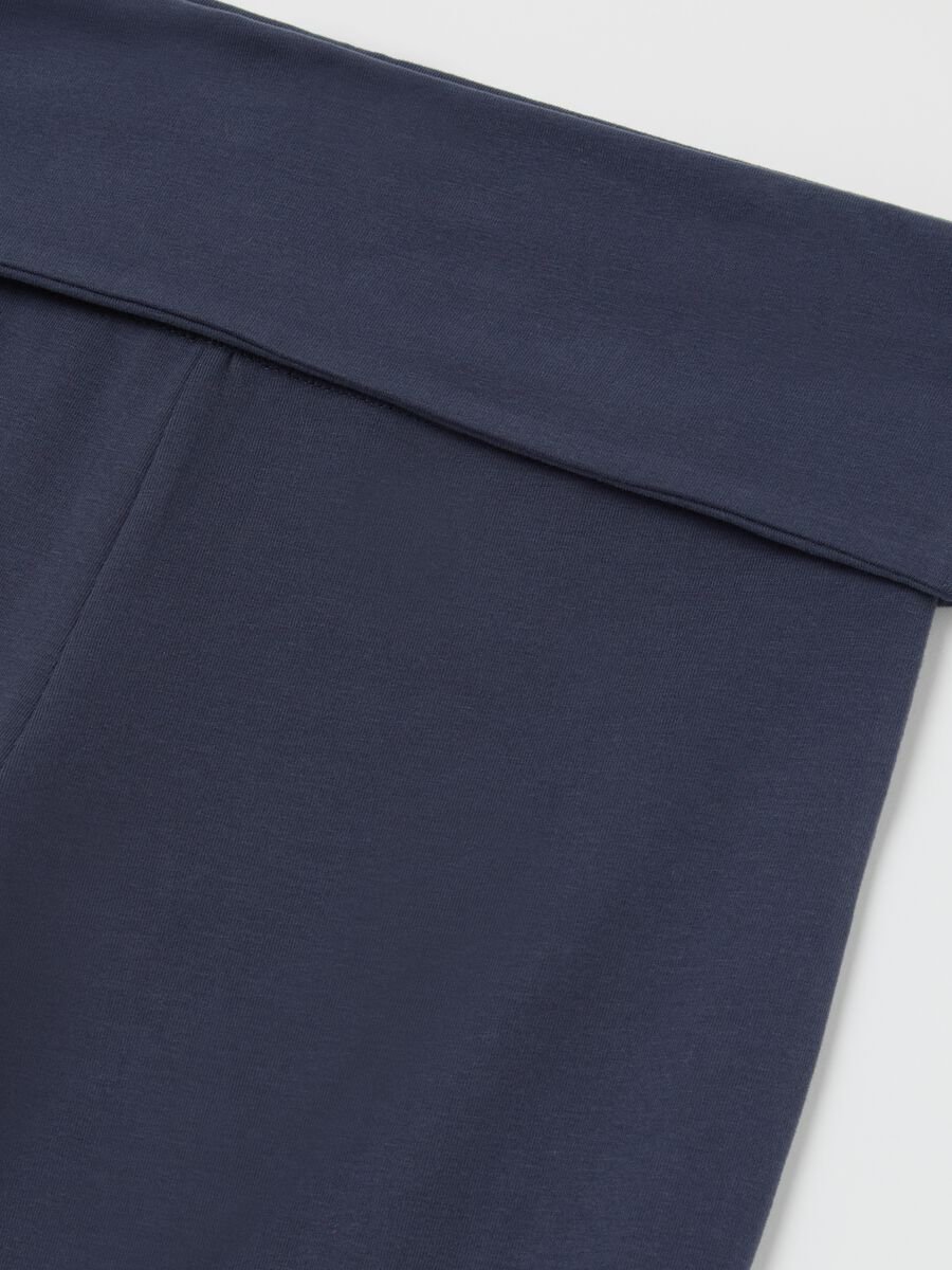 Blue flare-fit leggings with striped fold at the waist_5