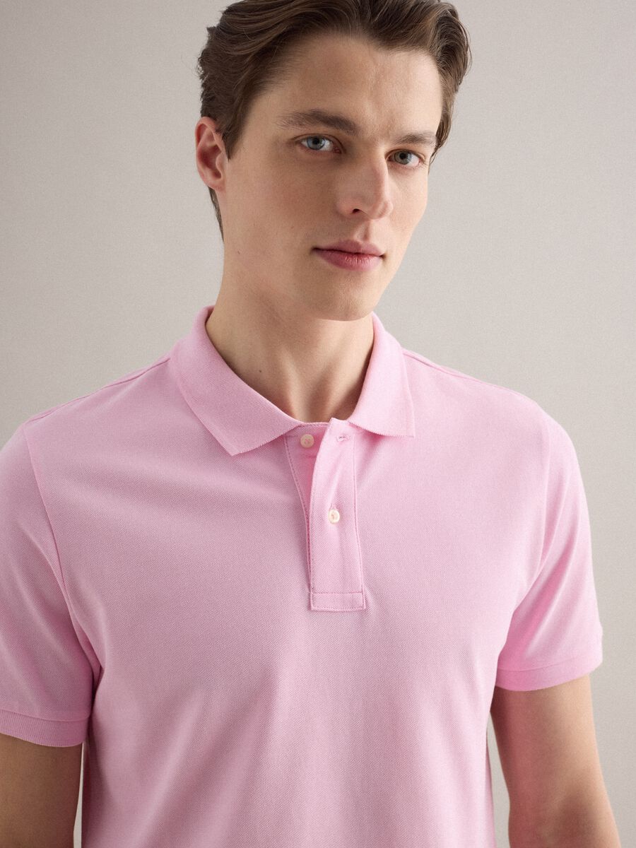 Polo a maniche corte in puro cotone rosa regular fit_3