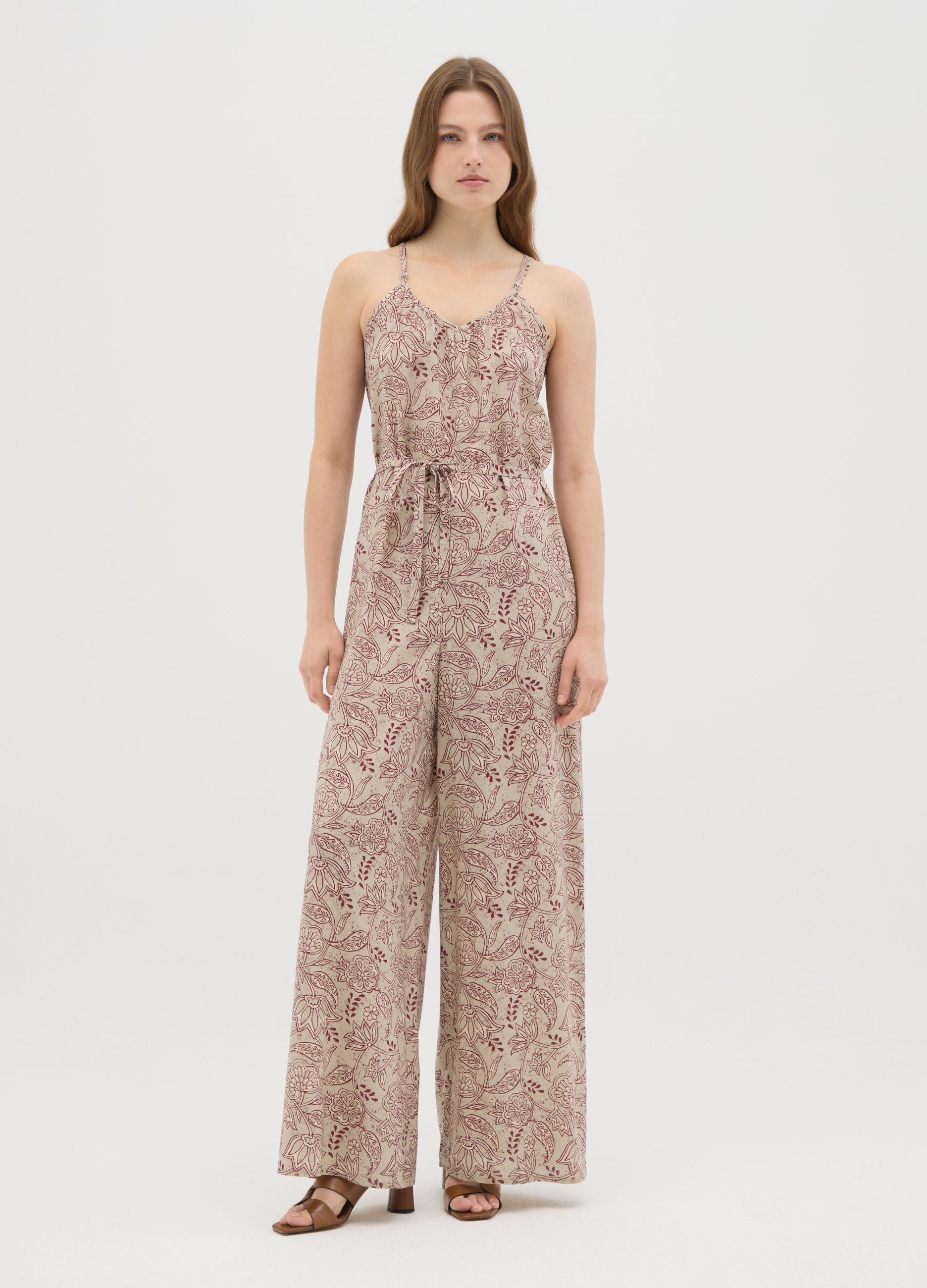 Women's jumpsuit in pure viscose multicolor wide fit