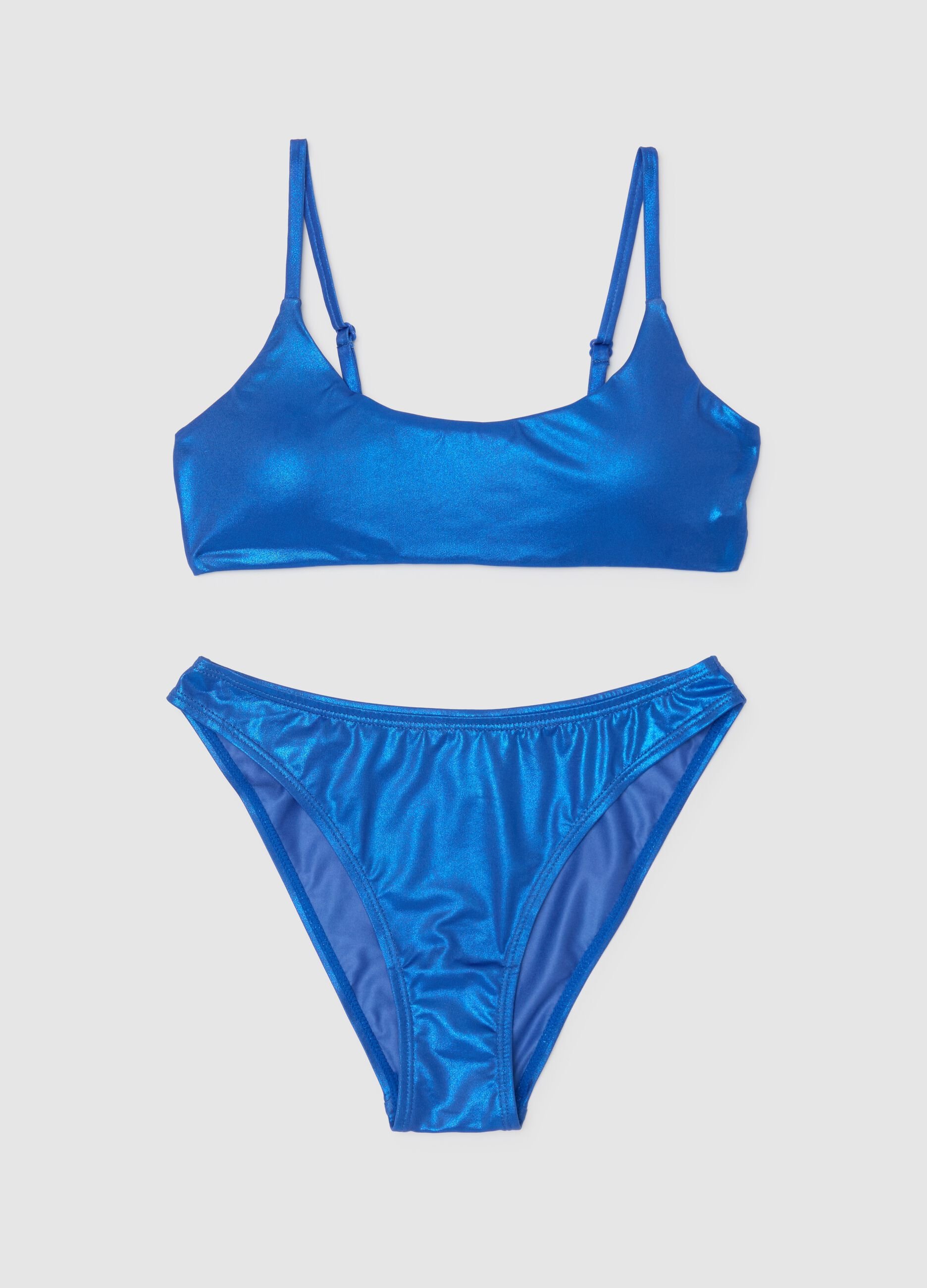 Bikini da ragazza in tessuto elasticizzato blu