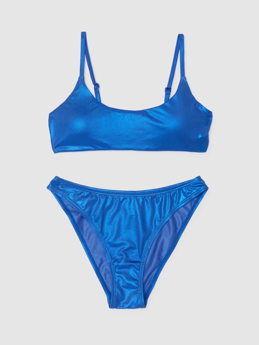 Bikini da ragazza in tessuto elasticizzato blu_0