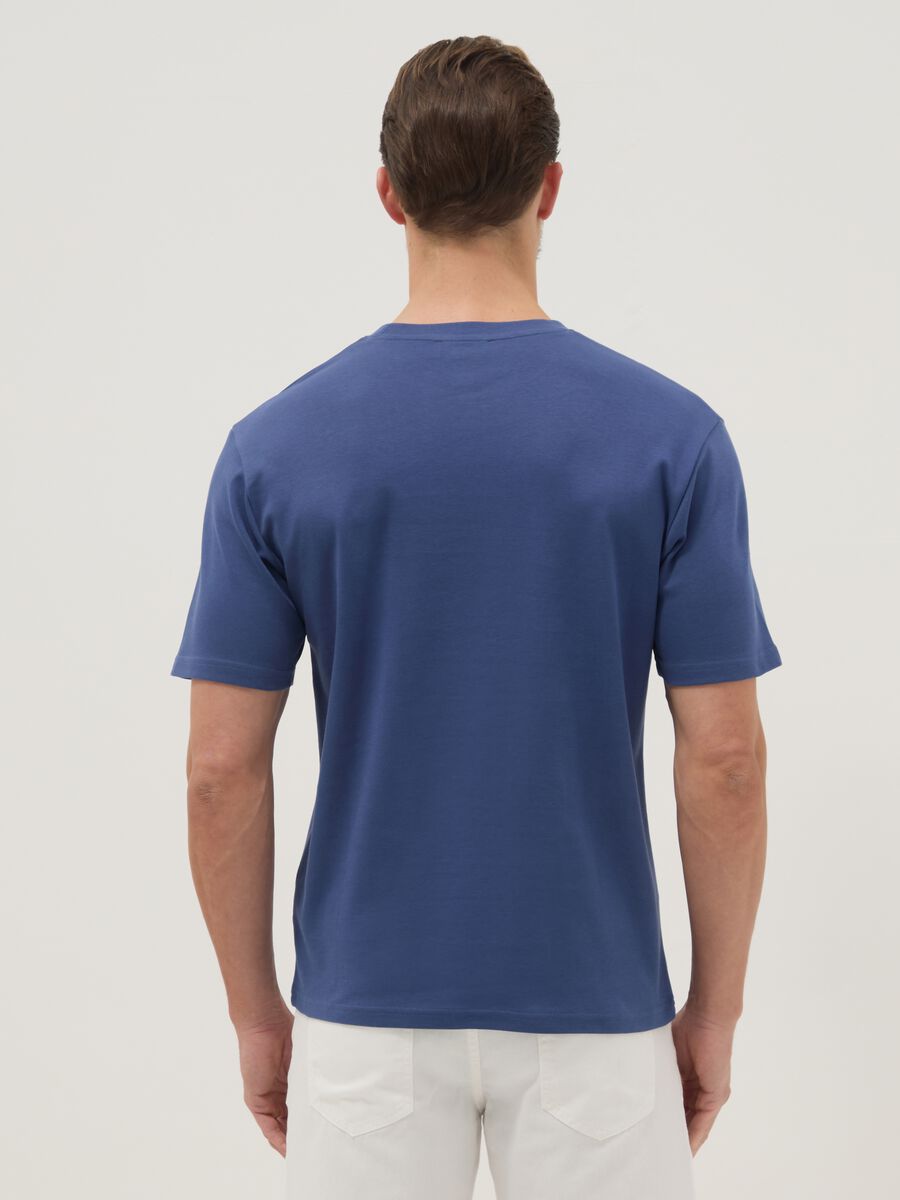 Short-sleeve pure cotton blue relaxed fit T-shirt_2