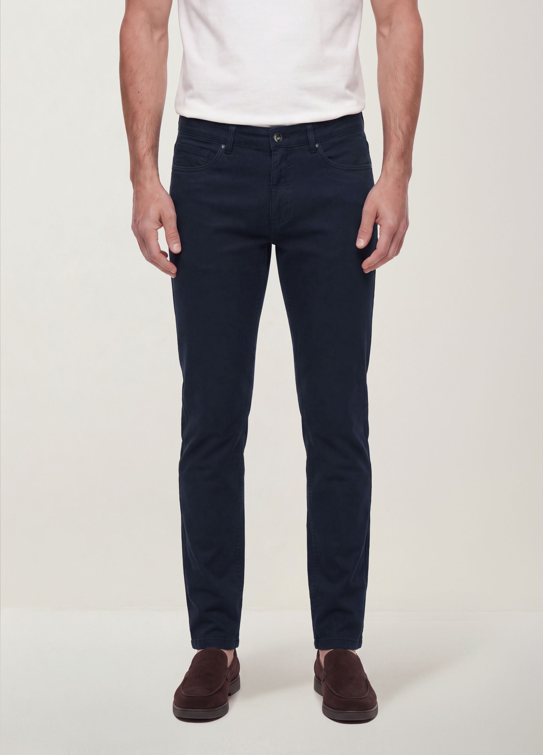 Blue slim-fit stretch cotton twill trousers
