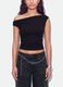 Top nero asimmetrico monospalla in viscosa elasticizzata slim fit_2