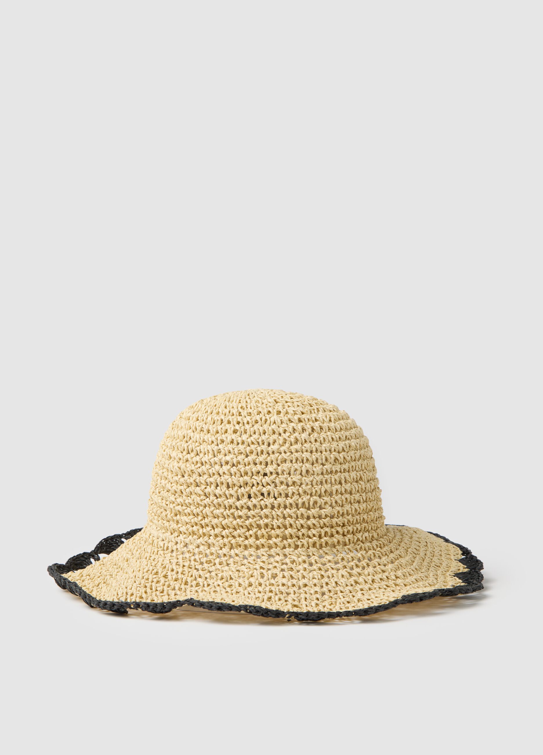 Women's hat in pure multicolour textile paper with black brim