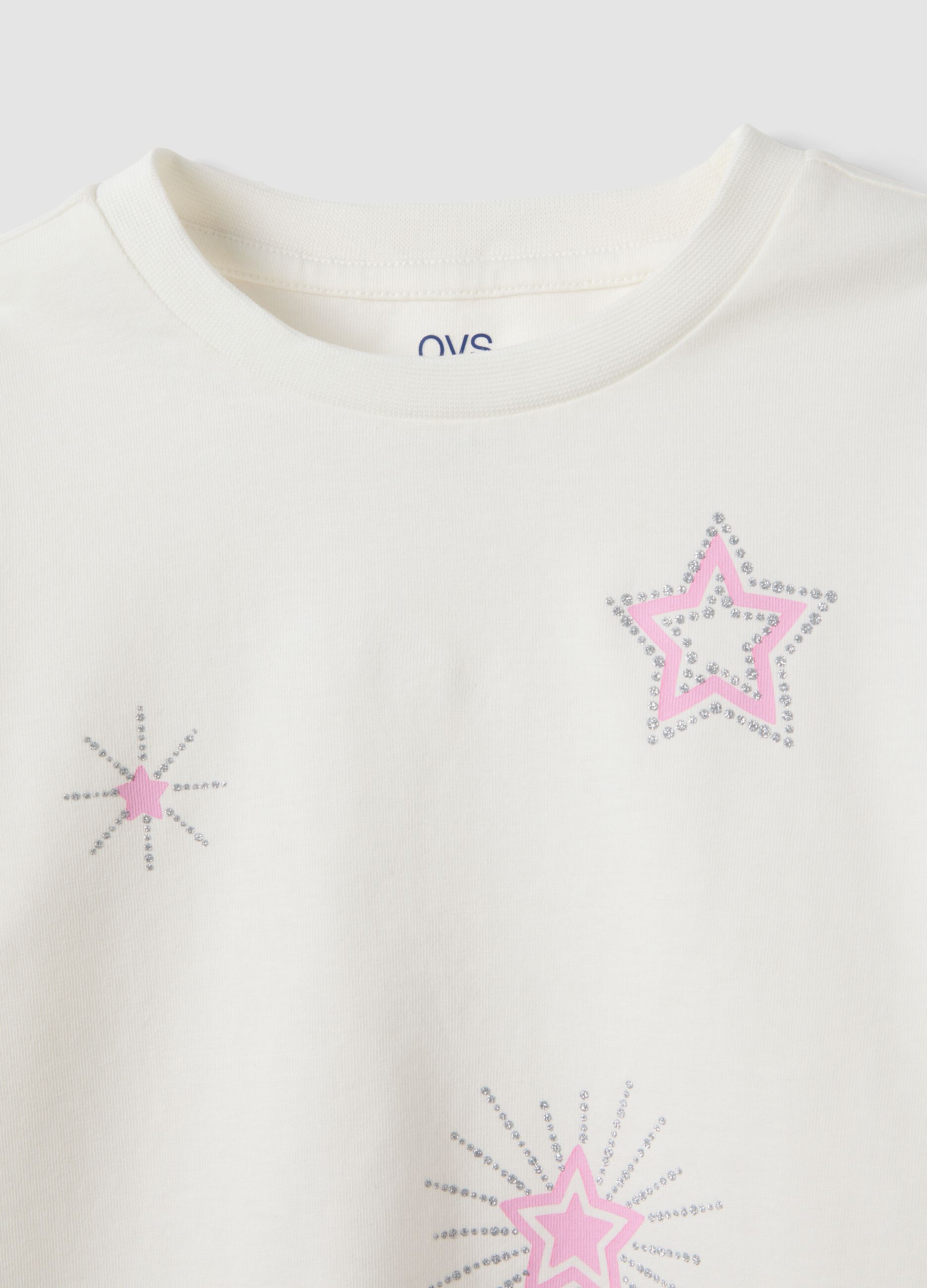 White pure organic cotton T-shirt with star print for girls