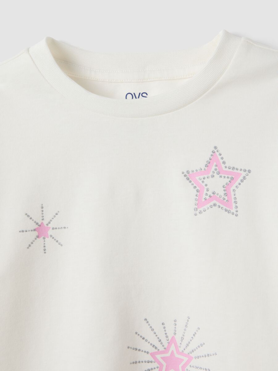 T-shirt bianca in puro cotone organico con stampa stelline per bambina_2