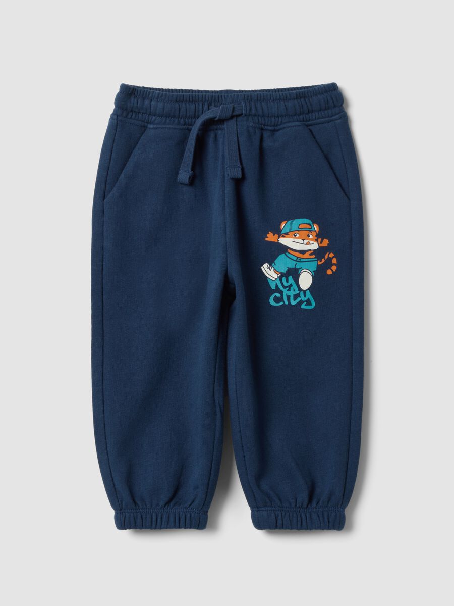 Pantaloni jogger blu in puro cotone con vita elasticizzata per bimbo_0