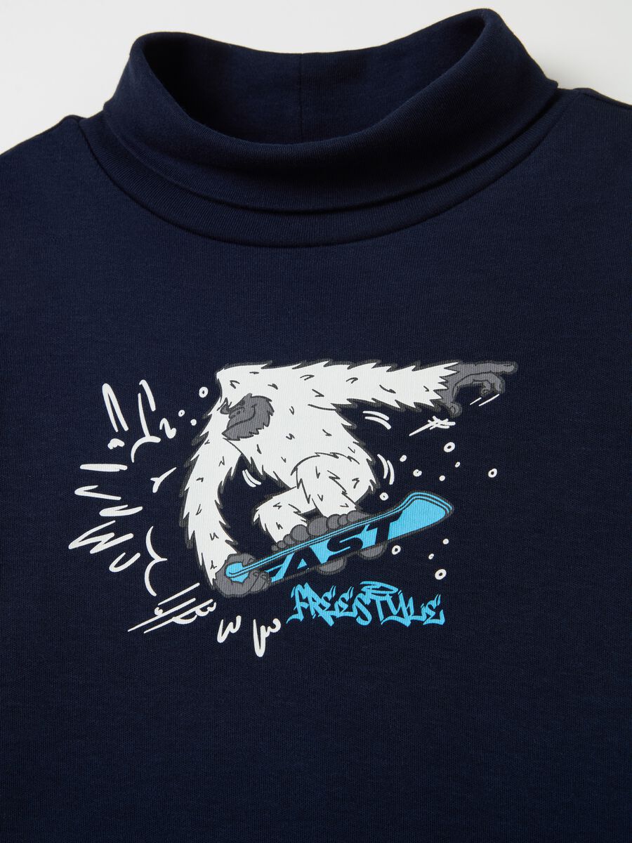 Cotton T-shirt with high neck and print_2