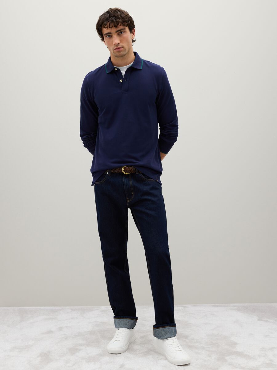Polo in puro cotone blu regular fit_2