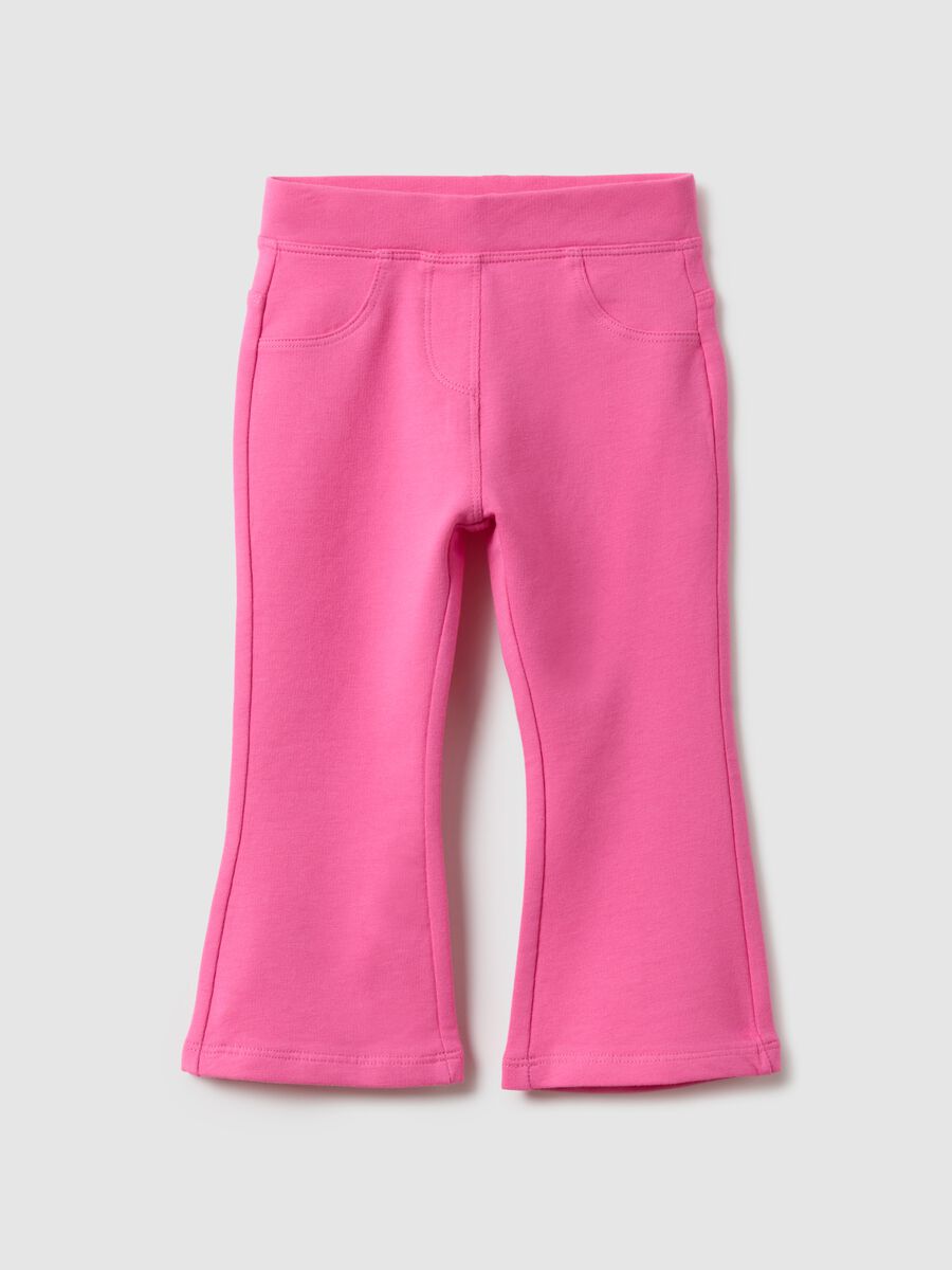 Slim fit pink stretch cotton trousers for girls_0
