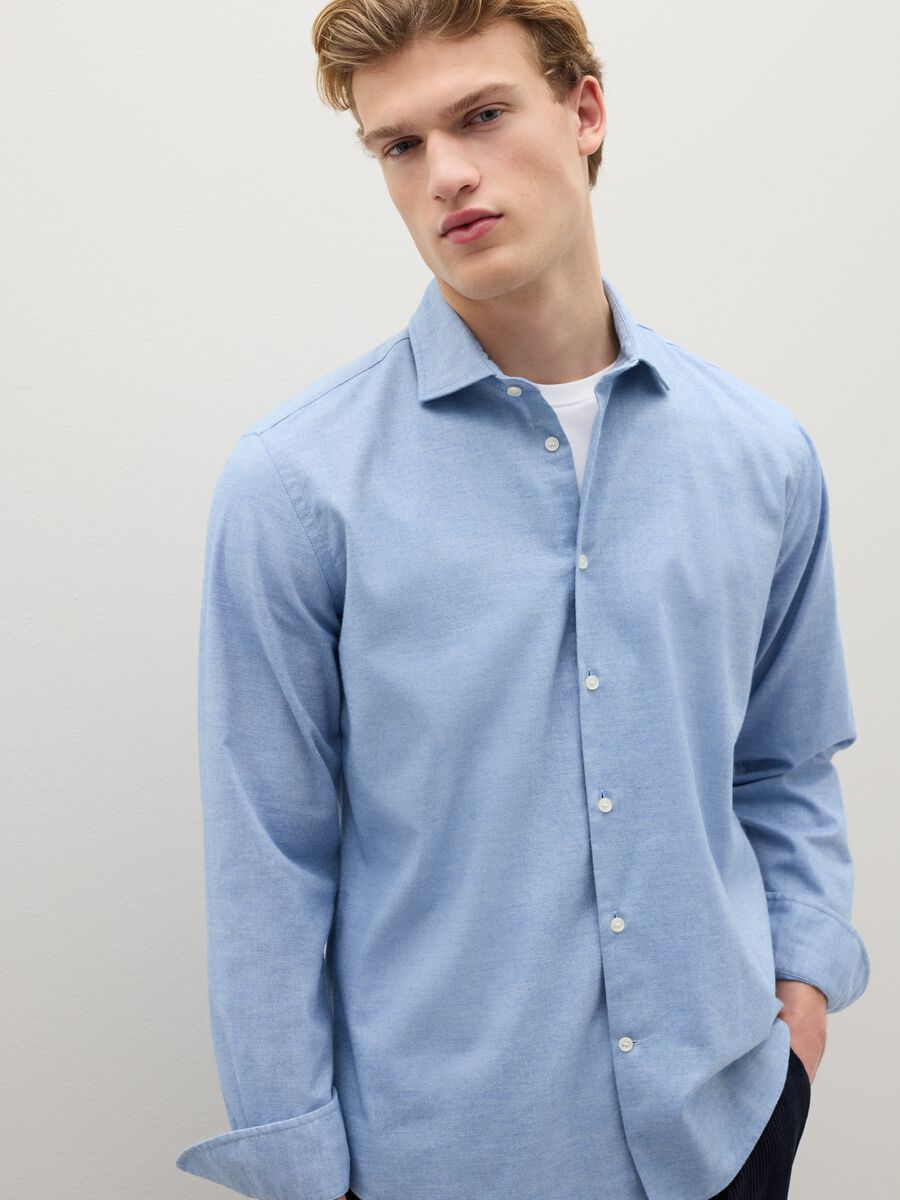 Blue shirt in cotton-wool blend regular fit_3