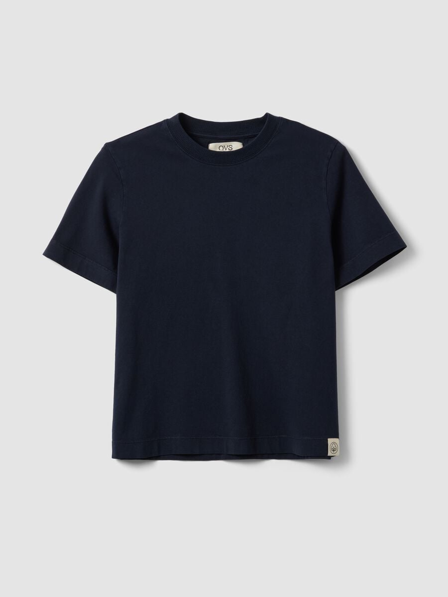 T-shirt blu a maniche corte in puro cotone regular fit_4