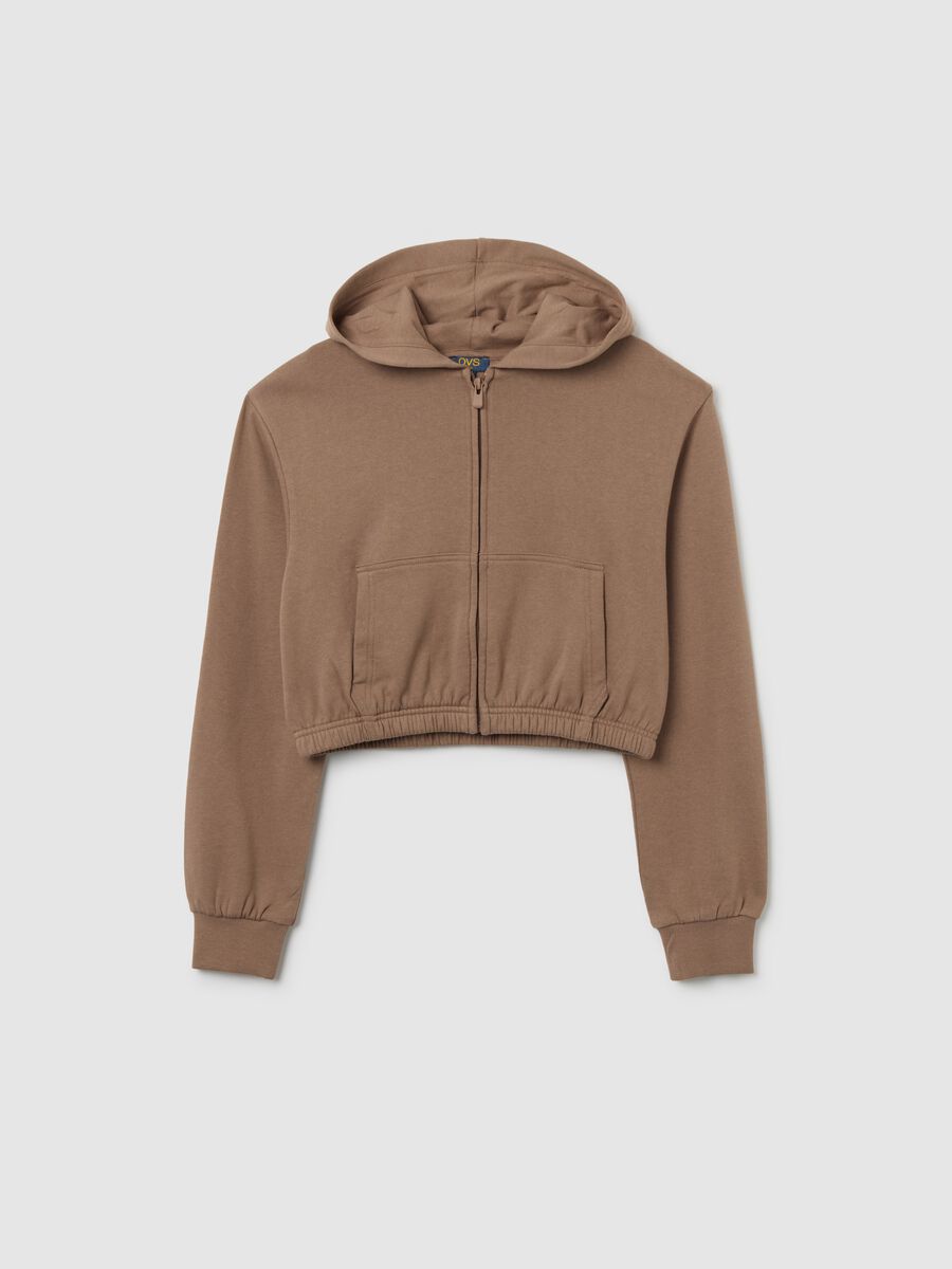 Girls' brown cotton blend fitted full zip hoodie_0