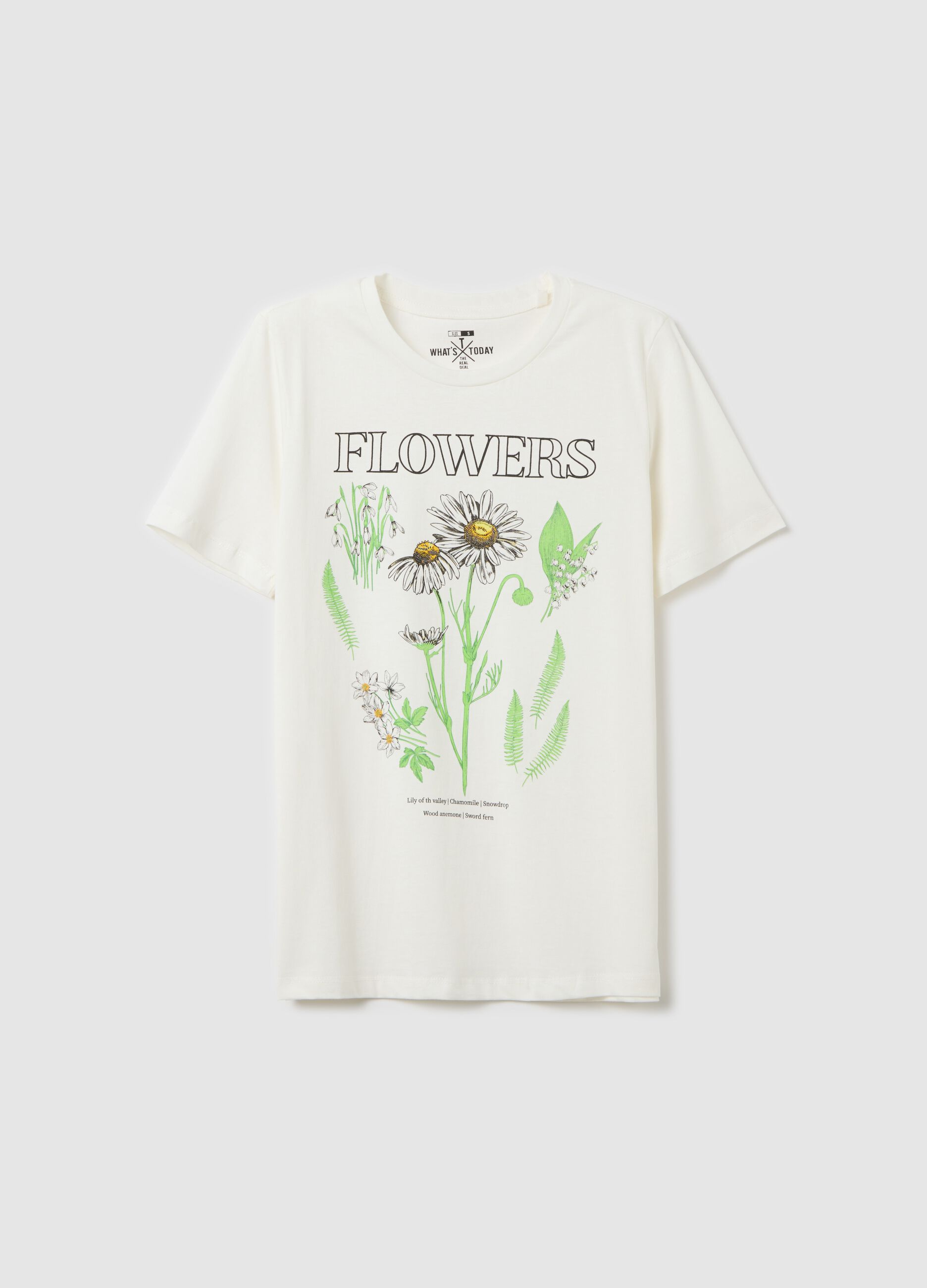 White cotton T-shirt with flowers print