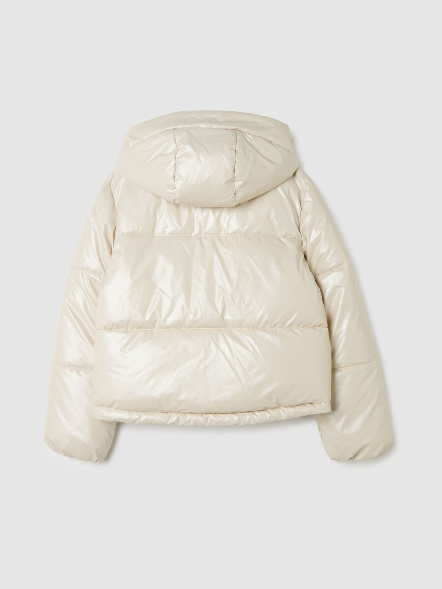 Regular fit beige padded jacket for girls with hood_1