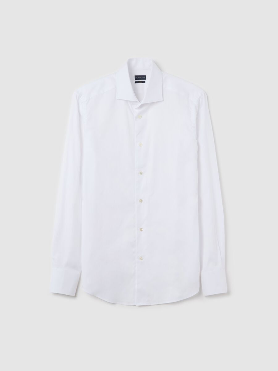 Men’s white slim-fit shirt in 100% cotton with cutaway collar_0