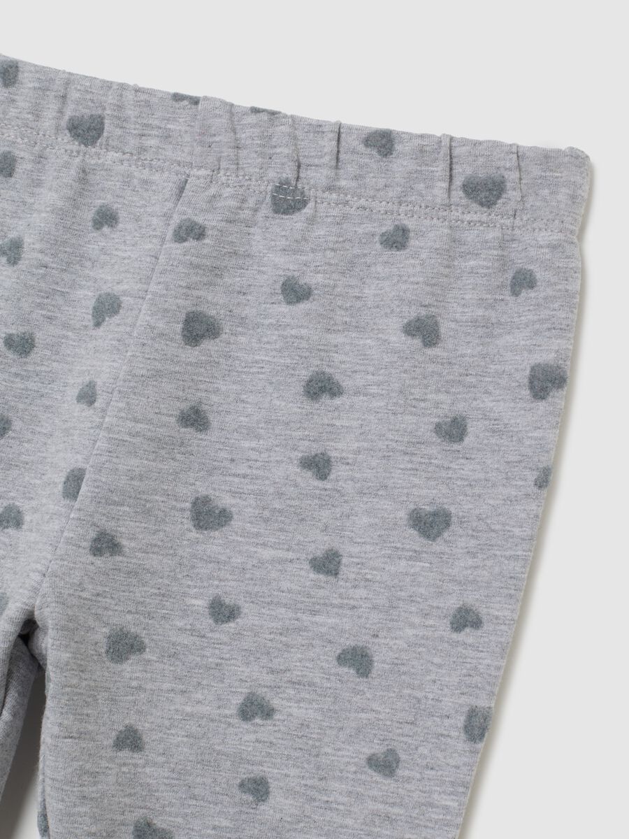 Grey girl's leggings in stretch cotton with heart prints_2