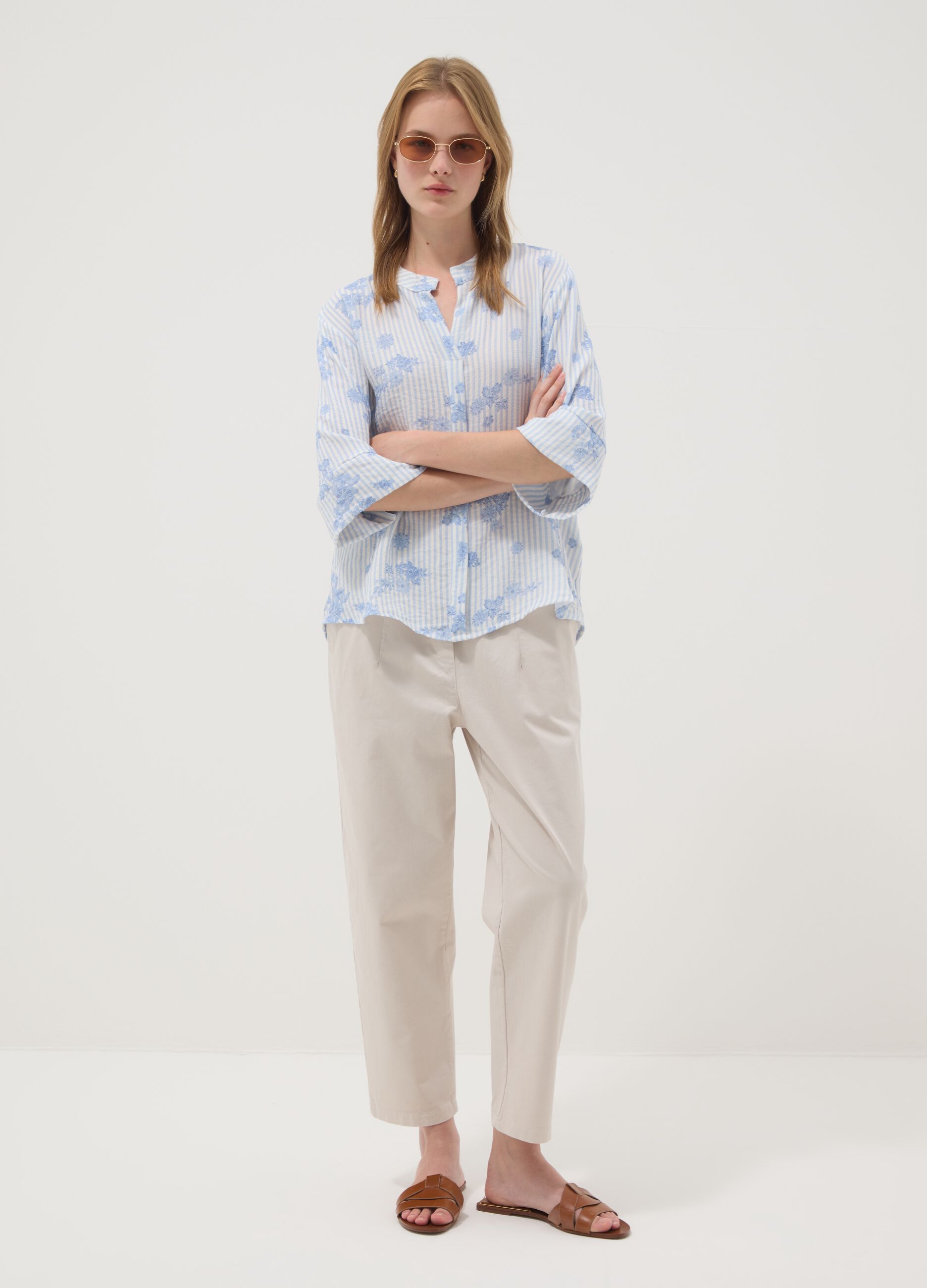 Beige stretch-cotton trousers