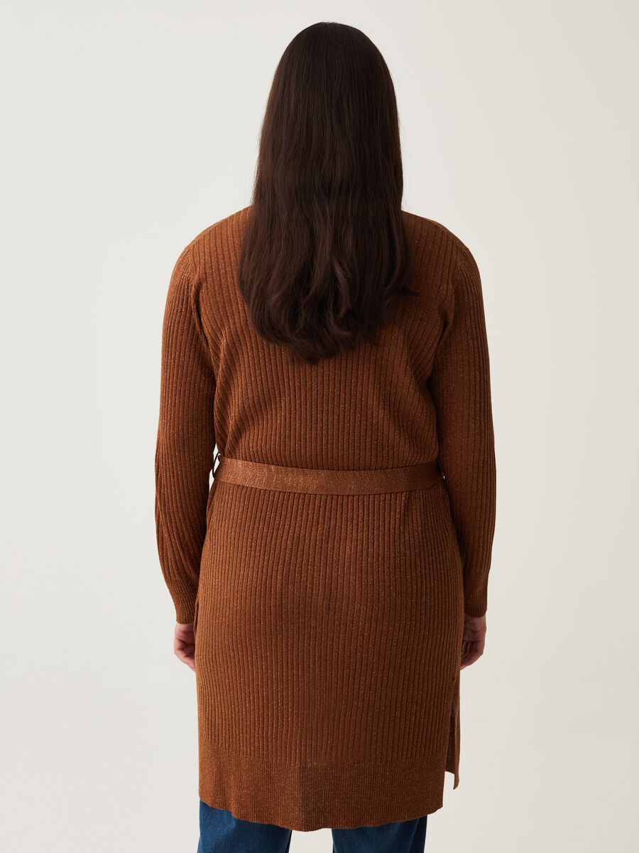 Cardigan lungo a coste piatte in lurex Curvy_2